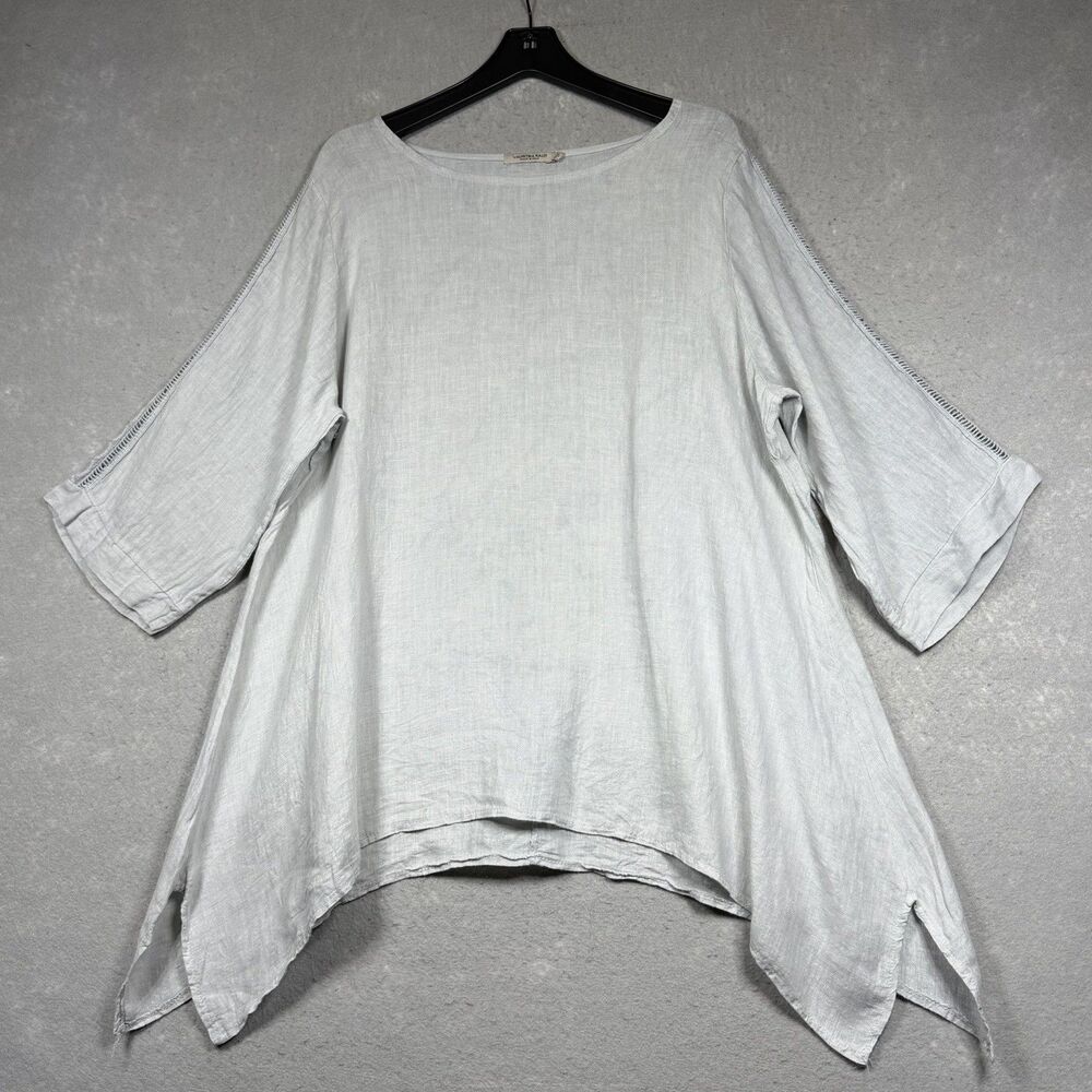 Valentina Naldi Linen Lagenlook Tunic Women’s 1X Asymetric Hem Lace Long Sleeve